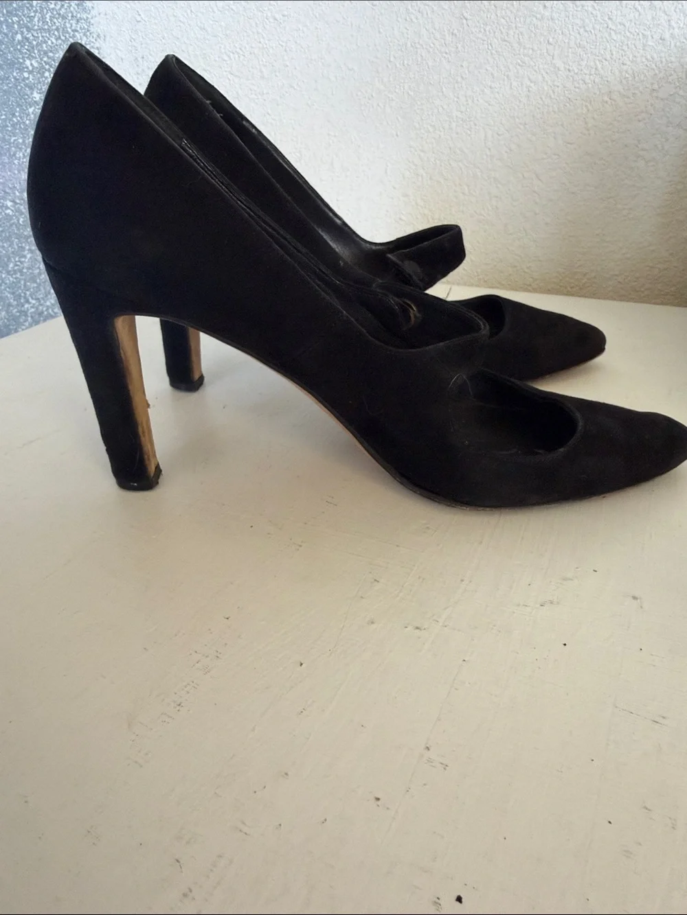 Manolo Blahnik Black Suede Mary Jane Pumps with Button Strap - Picture 11 of 12